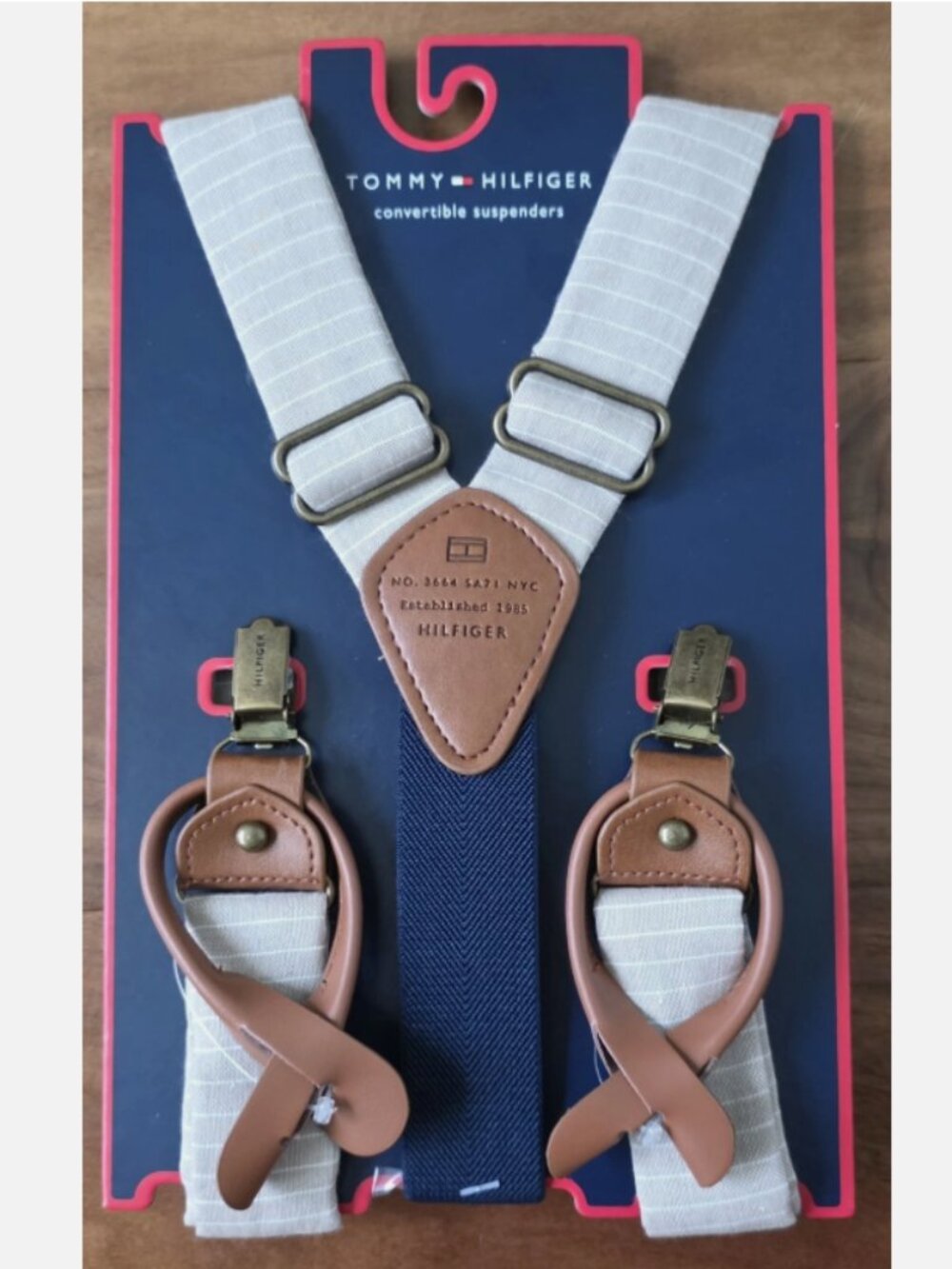Tommy Hilfiger Khaki Convertible Clip and Button End Suspenders Up to 42"